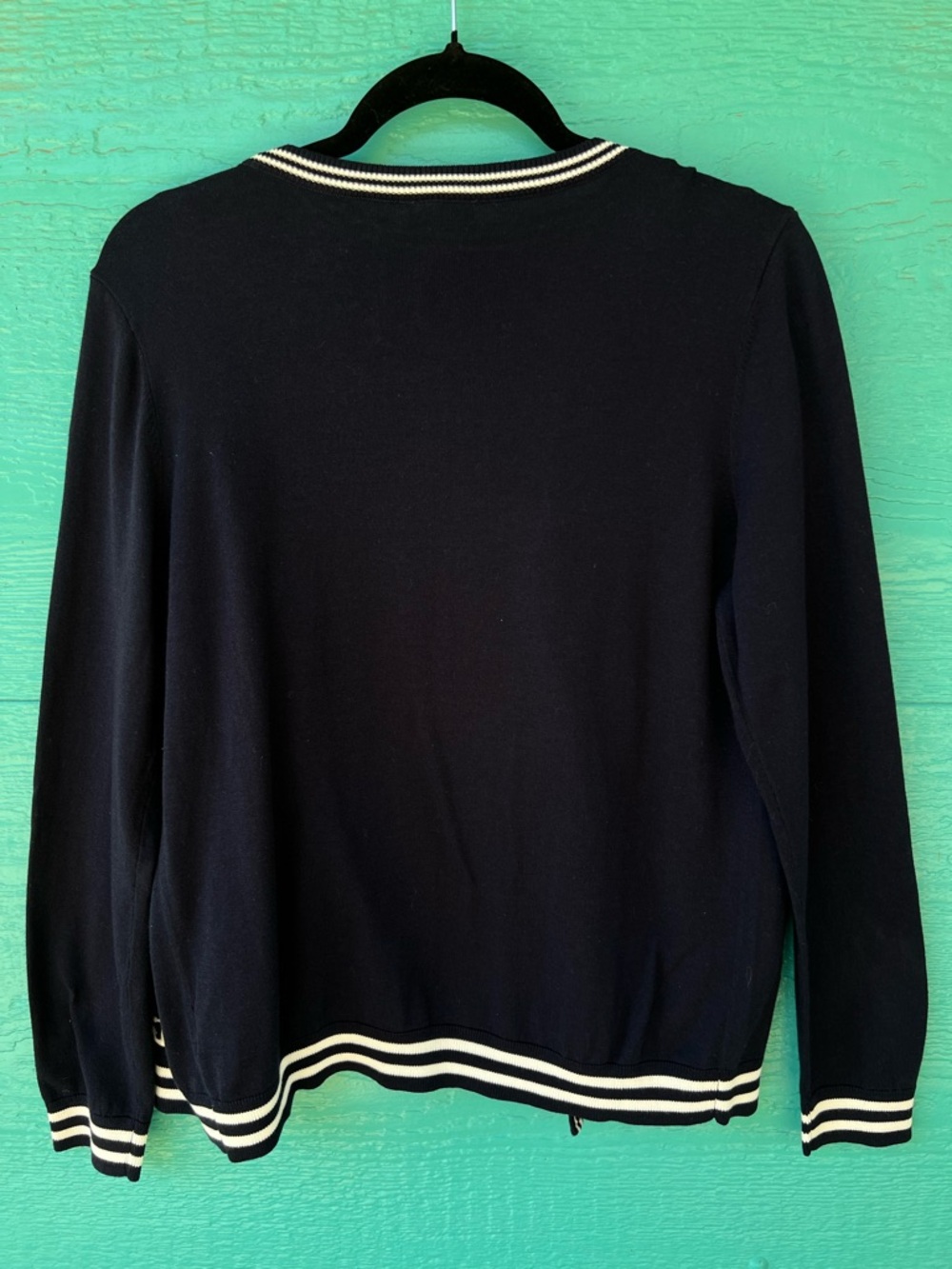 2-PC Nautical Anchor Cardigan Set Twinset Navy Crew Neck Sweater M NWT Talbots - Picture 9 of 12
